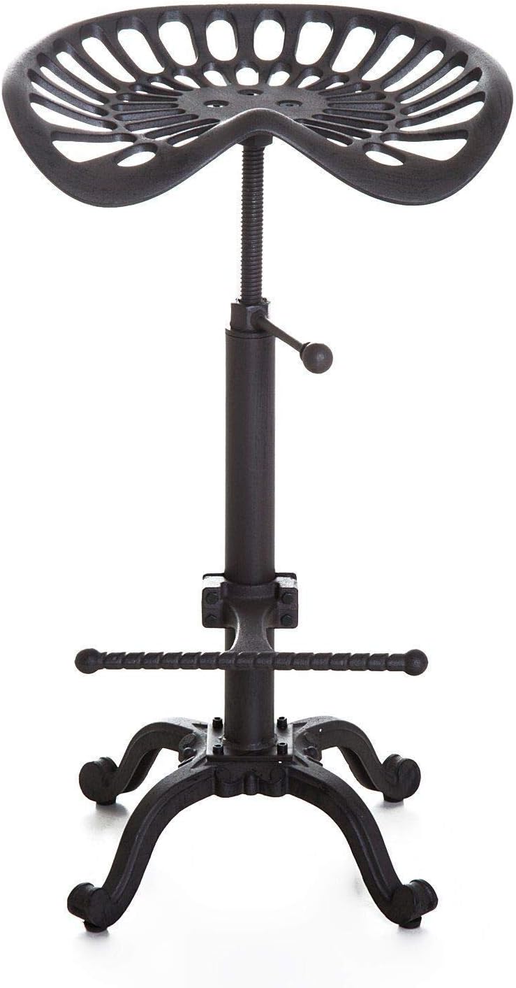 LOKKHAN Rustic Industrial Bar Stool - Cast Iron Tractor Seat - Adjustable Counter Height Swivel Breakfast Bar - Farmhouse Metal Stool - 19.7-26.8 Inch Seat Height