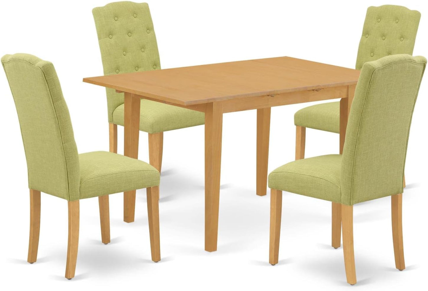 East West Furniture NOCE5-OAK-07 5 Piece Dining Table Set Includes a Rectangle Kitchen Table with Butterfly Leaf and 4 Limelight Linen Fabric Parson Dining Chairs, 32x54 Inch, Oak