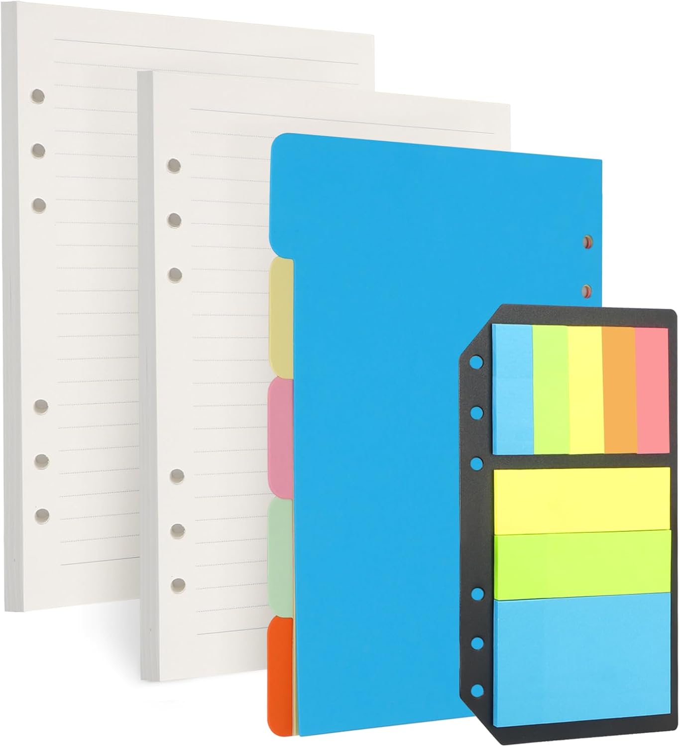 Toplive A5 Refill Paper, Lined Loose Leaf Inserts - 90 Sheets (180 Pages) with 5 Colorful Dividers & 1 Pack Sticky Notes, Refillable for 6 Ring Binder, Journal & Notebook-Perfect for Daily Notes,Study