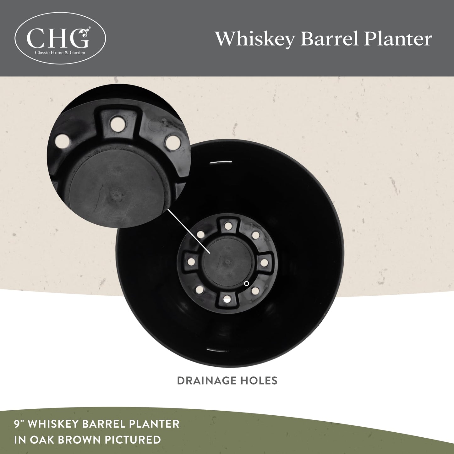 Classic Home & Garden Whiskey Barrel Planters - Wood Finish Flower Planter Pot - Decorative Garden Pots - Indoor & Outdoor Resin Planters - Weather-Resistant Planting Pots (9" Walnut Brown, Pack of 1)