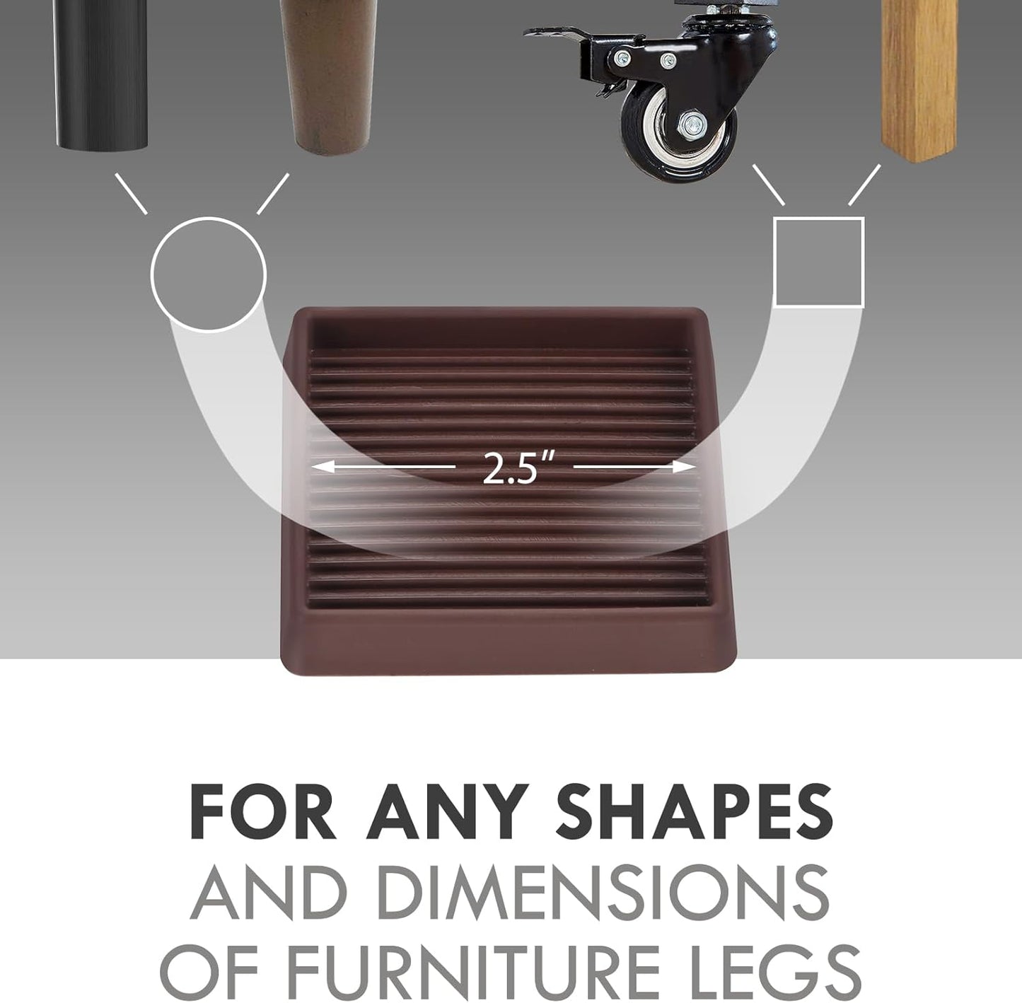 2.5X2.5 Rubber Caster Cups, Non Slip Furniture Pads, Anti-Slip Gripper, Anti Skid Furniture Feet, Anti Slide Floor Protector for Bed Couch Stoppers - 8 Pack Brown