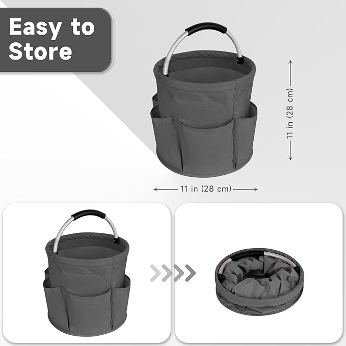 Cleaning Caddy with Handle, 17L Gardening Bucket, Cleaning Supply Caddy, Foldable Tool Storage Basket for Storing Towels (Black)