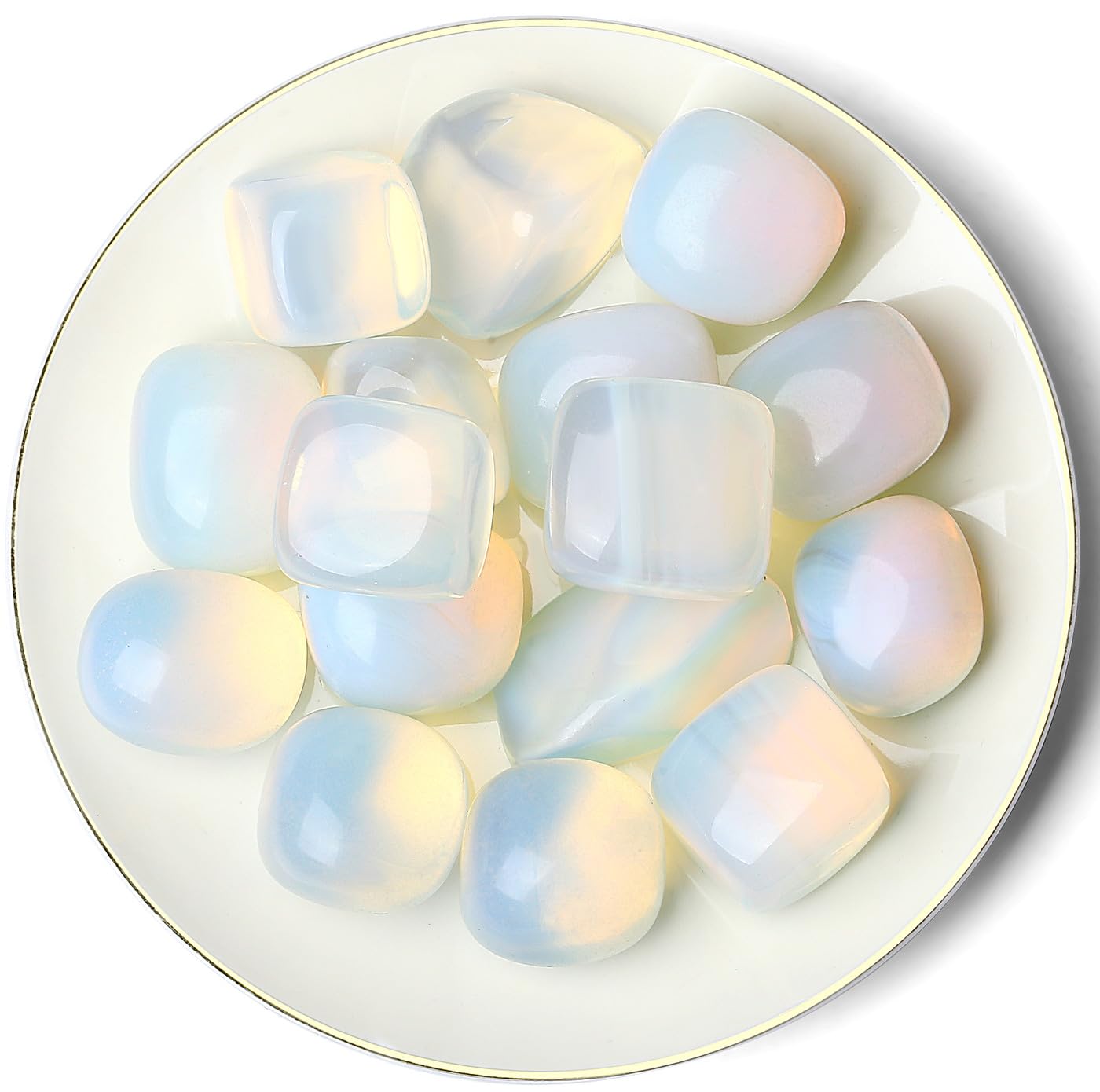 QINJIEJIE 0.9 LBS Opal Polished Stones Tumbled Crystals Bulk Gemstones Healing Crystal White Opalite Rocks Set Decorative Landscape Quartz Vase Filler Reiki Stone for Home Decor Energy Gift
