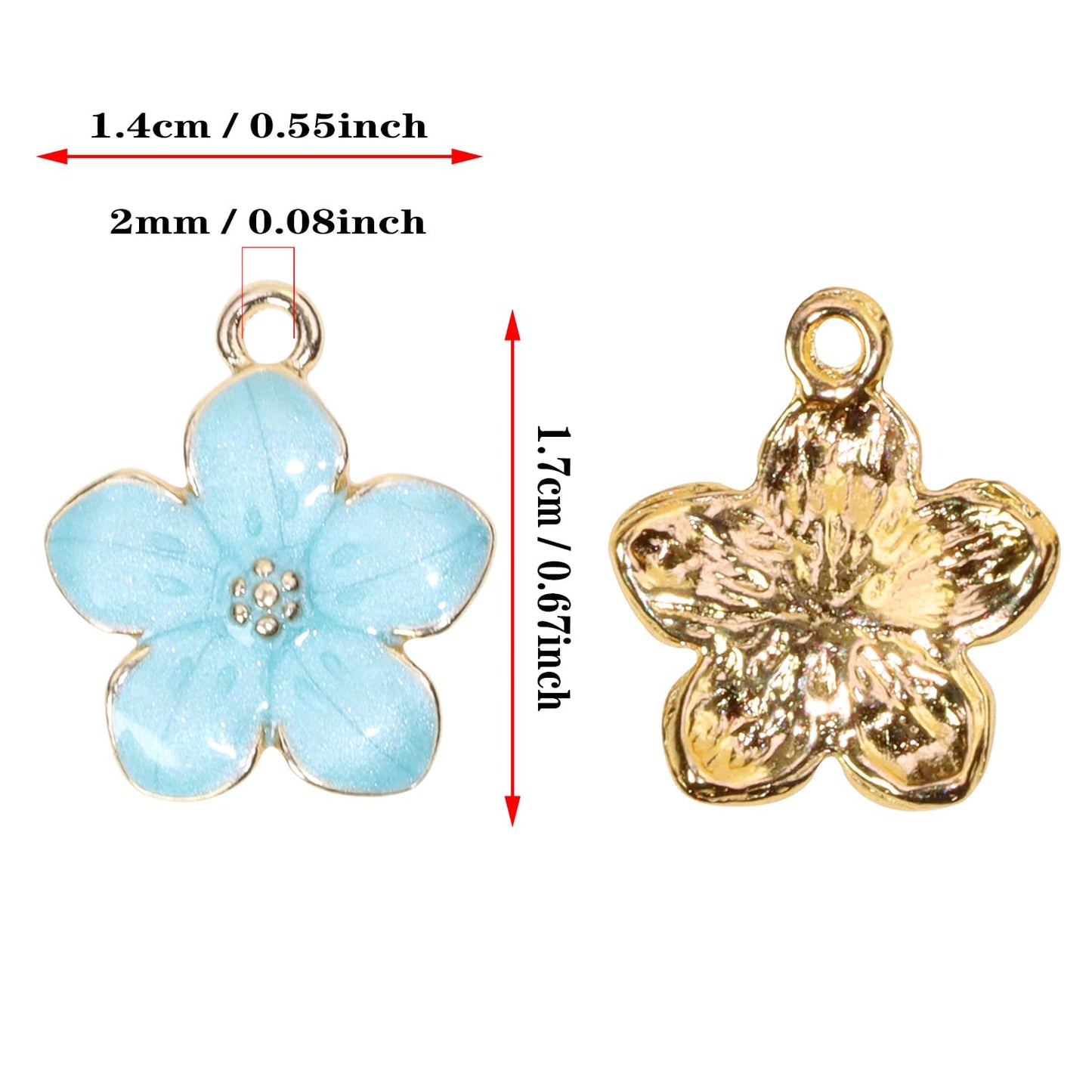 Tupalizy 100PCS Small Flower Enamel Charms Cherry Blossom Decor Gold Plated Pendant for Bracelets Necklaces Earrings Jewelry Making Findings Purse Keychains DIY Crafts Handmade Gifts Accessories,17x14mm,Blue