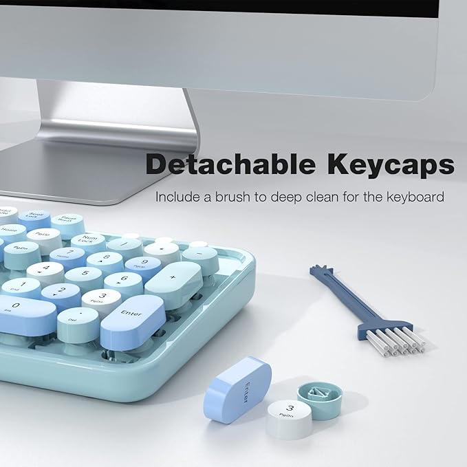 MOFII Wireless Keyboard and Mouse Combo, Blue Colorful Round Key Typewriter Keyboards, 2.4GHz Full Size Keyboard Computer Mice, USB Receiver Plug and Play, for Laptop, PC, Chromebook, Smart TV