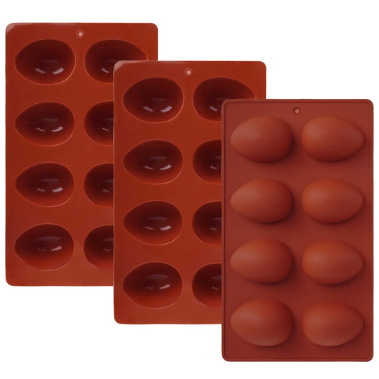 3Pcs 8-Cavity Easter Silicone Egg Molds, Egg Shaped Cake Pop Mold, Baking Supplies for Making Chocolate Jello Candy Dessert Muffin Mousse Pastry (Brick Red)