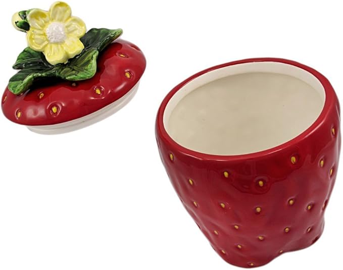 Tuscany Strawberry Shaped Hand Painted Ceramic Cookie Jar 10"H, 83576 By ACK
