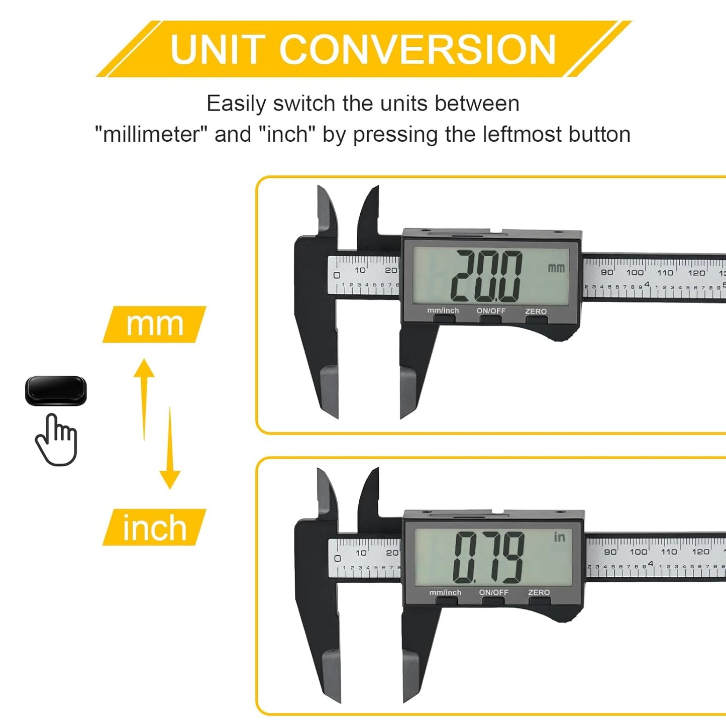 Digital Caliper, Sangabery Dial Caliper 6 Inch with Extra-Large LCD Screen, Plastic Vernier Calipers Measuring Tool, Electronic Ruler, Inch & Millimeter Conversion, Use for Jewelry, Industrial, DIY