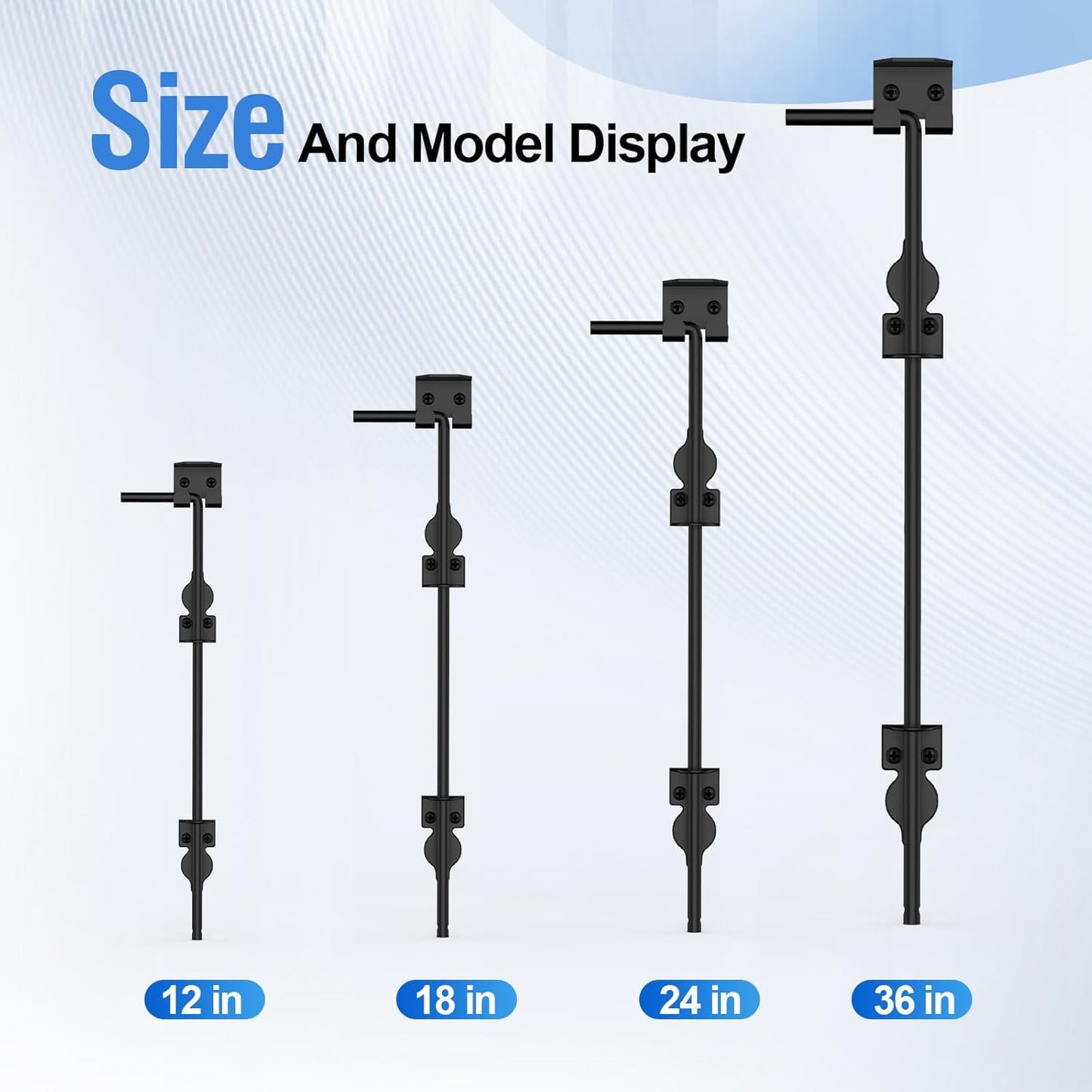 24" Cane Bolt Heavy-Duty Drop Rod for Gate, Heavy Duty Gate Latch for Wooden Fence Metal Gates, Vinyl Fence Gate Land Latch, Floor Latch for Fixing Door to The Ground, Black Coating, 2 Pack