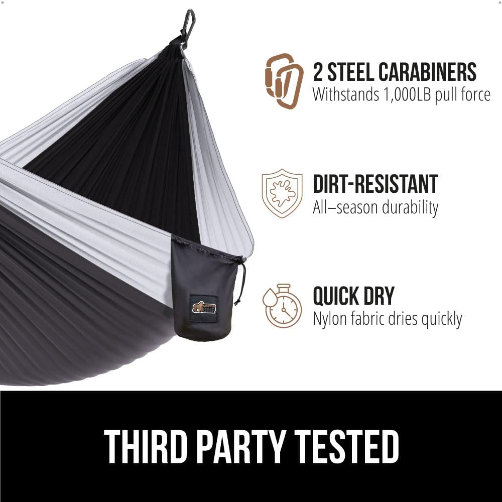 GORILLA GRIP Durable Portable Camping Hammock, Holds 400lbs with Heavy Duty Tree Straps, Comfortable Travel Swing, Camp Hammocks, Easy to Use and Install, Outdoor Essentials, Red, 10x6.5 FT