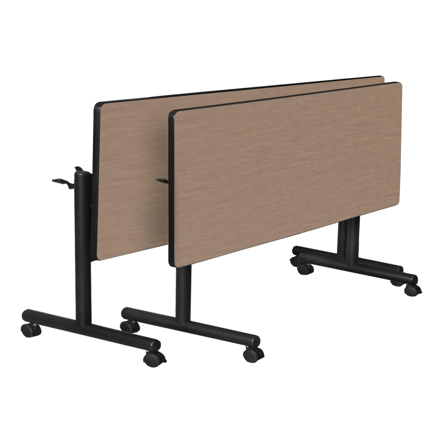 Regency Kobe 60 x 24 in. Flip-Top Training Nesting Table- Noble Oak, 2 M Stack Chairs- Black