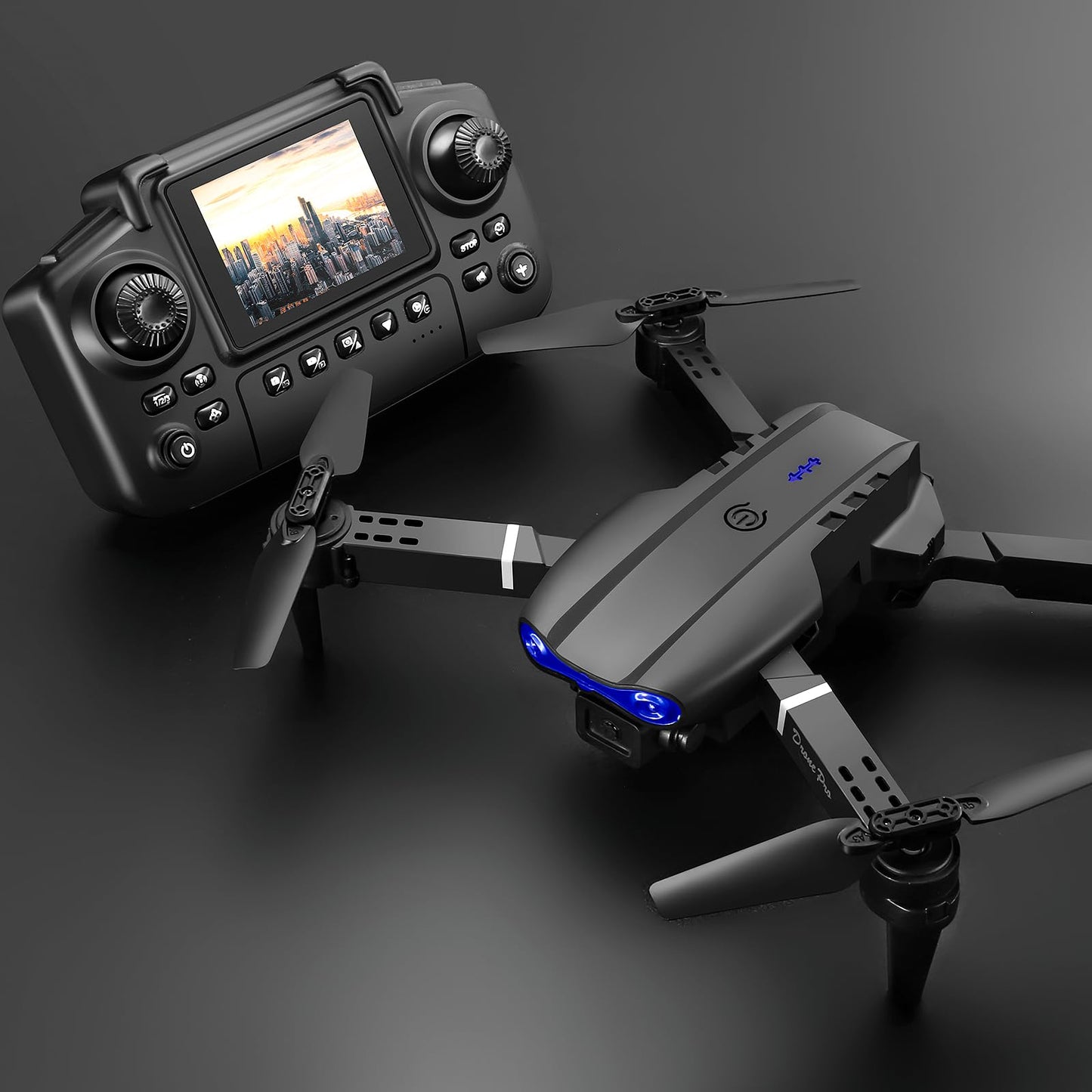 elecci E99 Drone with Screen Controller, Two-batteries, Altitude Hold, One Key Take Off/Landing, Active Obstacle Avoidance. with Black Outdoor Carrying Case. (Black - 2 batteries)
