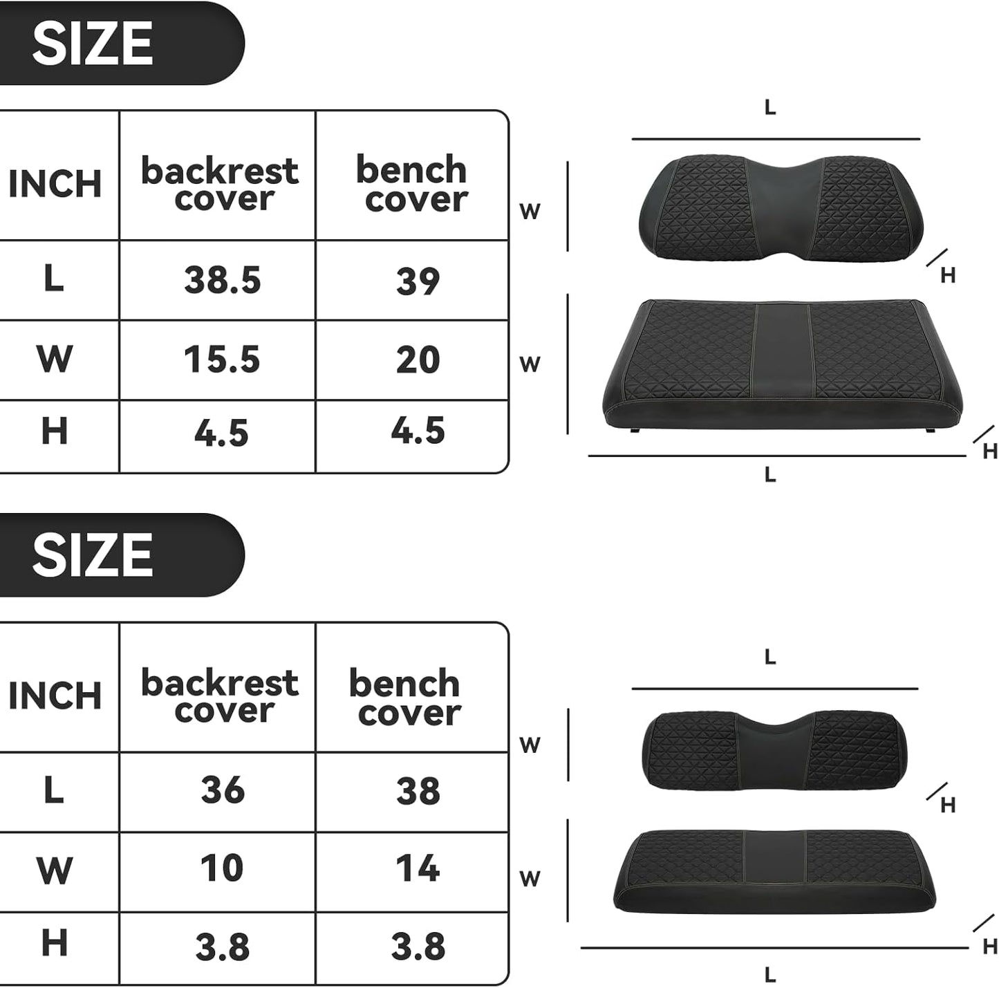 XUANYUDG0769 Golf Cart Front and Rear Seat Covers for EZGO TXT/RXV Club Car DS/Precedent Yamaha G29, Vinyl Leather Made/Adjustable Straps and Retractable Buckle/No Stapler Required,4PCS