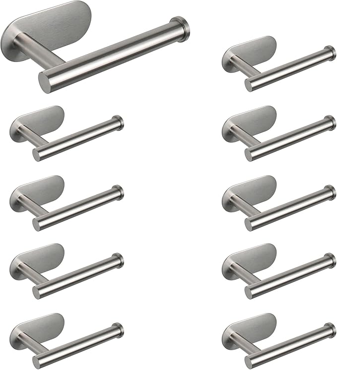 NearMoon Toilet Paper Holder Self Adhesive, Premium Thicken SUS304 Stainless Steel Rustproof Adhesive Toilet Roll Holder no Drilling for Bathroom, Kitchen, Washroom (10 Pack, Brushed Nickel)