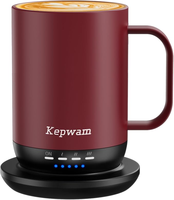 Kepwam Self Heating Coffee Mug T1-16oz Fast Heating & Ultra Long-Lasting Battery Life, Heated Coffee Mug Up to 149℉ - Touch & App Controlled Coffee Mug, Birthday Gifts for Women and Men