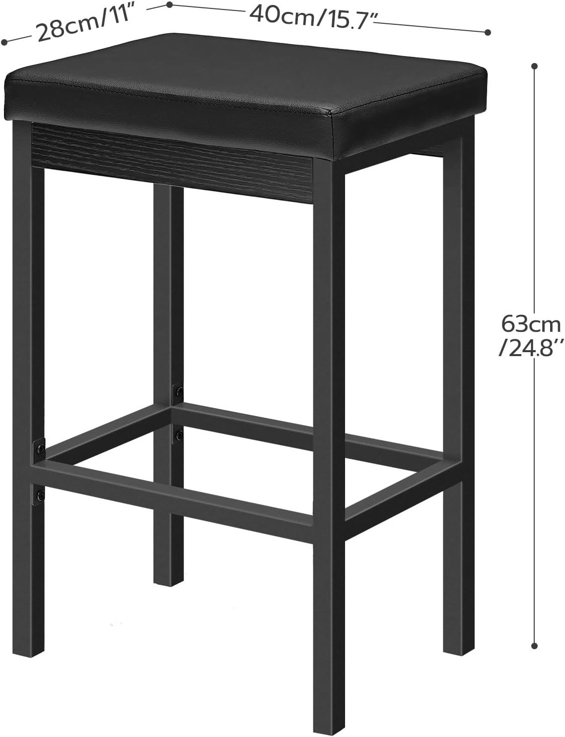 HOOBRO Bar Stools, Set of 2 Bar Chairs, 24.8-Inch Height Stools, Breakfast Bar Stools, Kitchen Stools, 2" Thick Upholstery, for Kitchen, Dining Room, Cafe, Bar Counter, Black BB21BY01