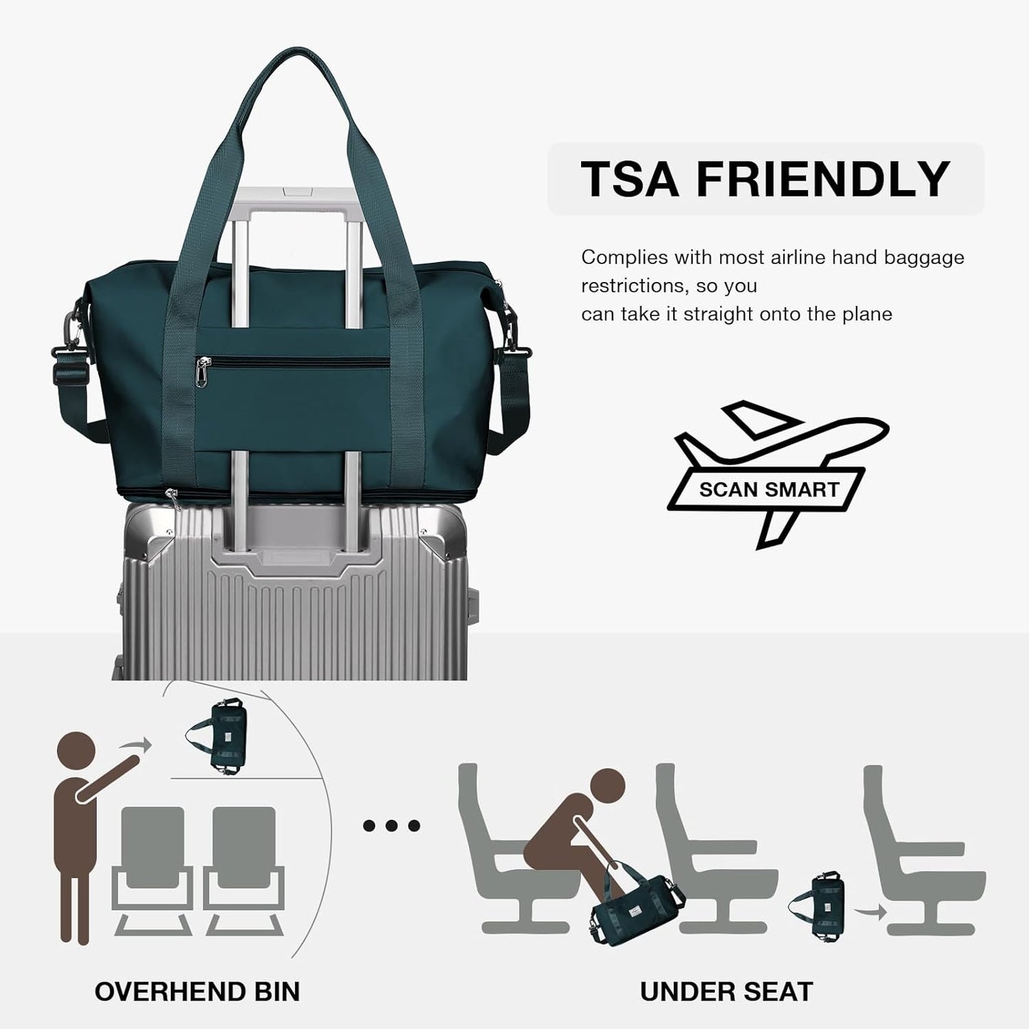 Travel Duffel Bag, Sports Tote Gym Bag, Shoulder Weekender Overnight Bag for Women