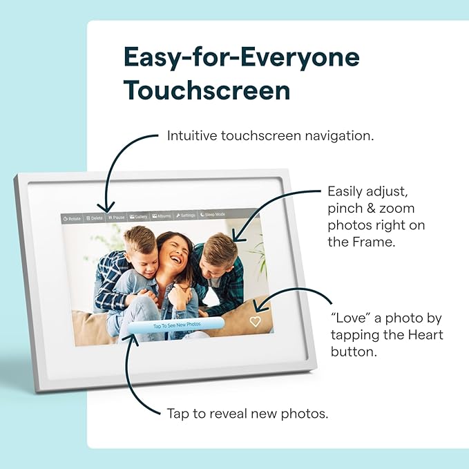 Skylight Digital Picture Frame 2 – 10" Full HD Wi-Fi Touch Screen, 16GB Digital Photo Frame, Load Photos & Videos Directly from Phone, Anti-Glare – Ideal for Personalized Gifting, Classic White