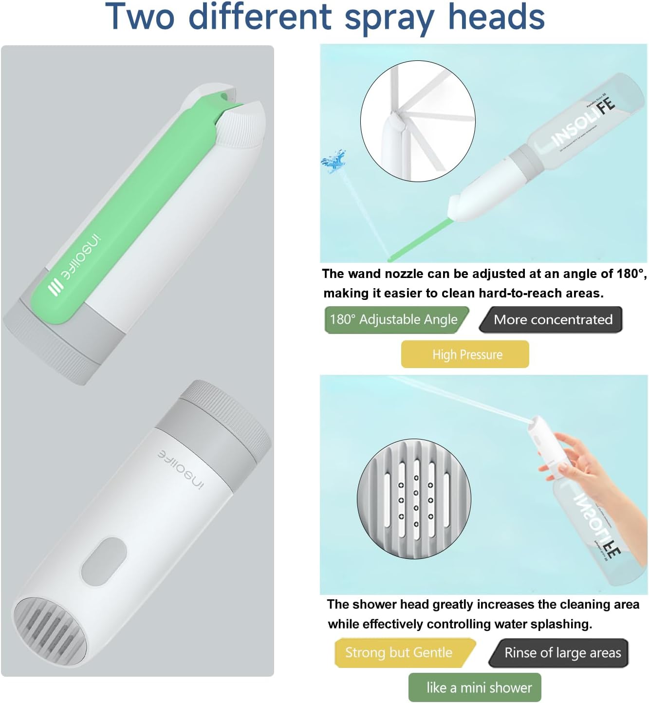 Portable Bidet | High Pressure | Travel Bidets with 2 Different Nozzle | Rechargeable Electric Portable Bidet for Men & Women | Portable Bidets for Travel (‌Military Green)