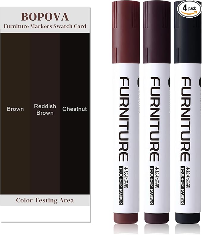 BOPOVA Furniture Markers Touch Up, Scratch Repair Kit, 3 Color Wood Markers for Scratches, Stains, Floors, Tables, Desks, Cabinets, Bedposts (Brown, Reddish Brown, Chestnut)