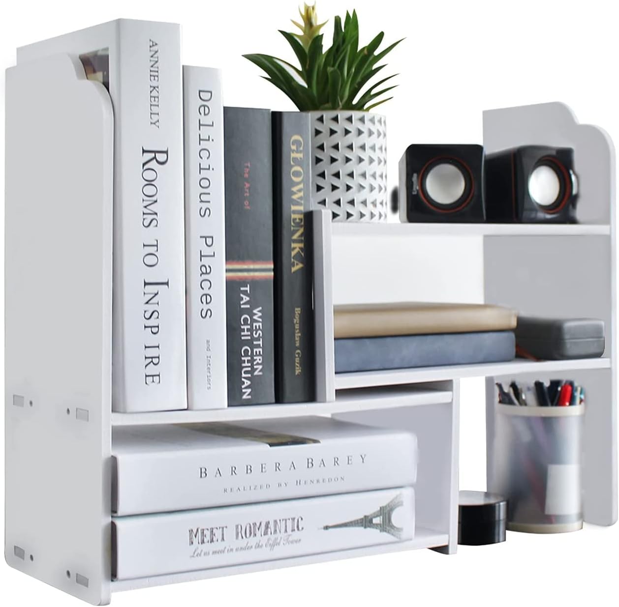 YGYQZ Small Bookshelf for Desktop Storage, Mini Cute Office Desk Shelves White Versatility Organizers for Women, Kids