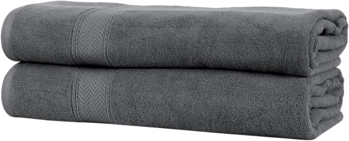 HILLFAIR 600 GSM- 40 x 80 Inches- 100% Cotton 2 Pc XXL Oversized Bath Towel Set- Soft Highly Absorbent Jumbo Bath Sheets Towels Sets- Quick Dry Oversized Bath Towel Sets for Hotel Spa Pool- Platinum