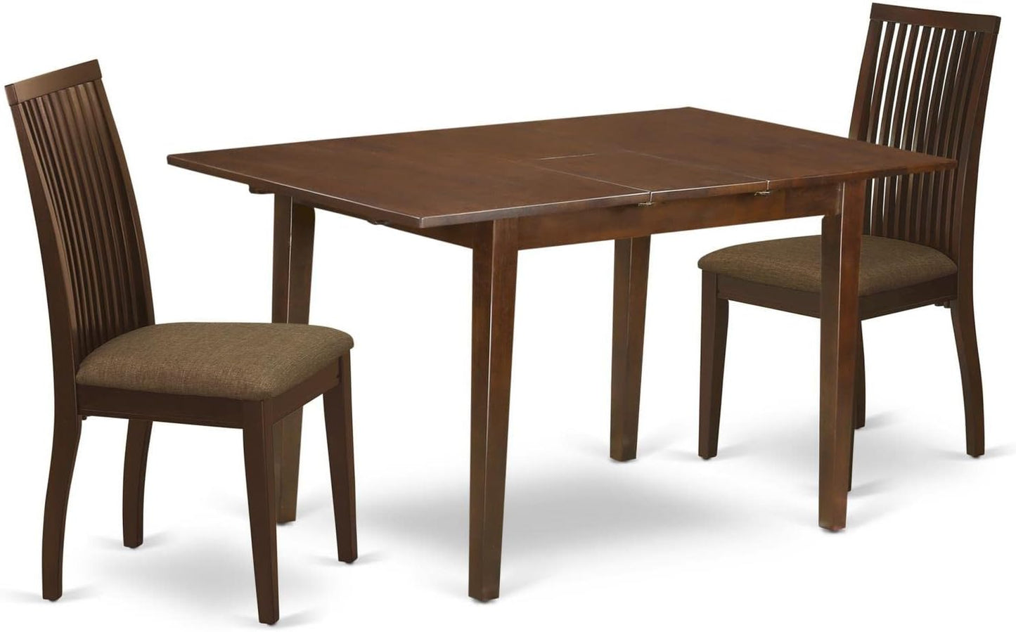 East West Furniture PSIP3-MAH-C 3 Piece Dining Room Table Set Contains a Rectangle Wooden Table with Butterfly Leaf and 2 Linen Fabric Kitchen Dining Chairs, 32x60 Inch, Mahogany