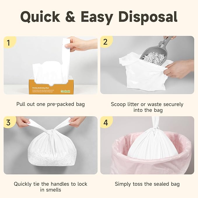 Odor-Sealing Dog Poop Bags with Handles 160 Count Pet Waste Bags, Large Capacity & Unscented Poop Bags for Dogs or Cat Litter, Conceals Smell & Mess (White)