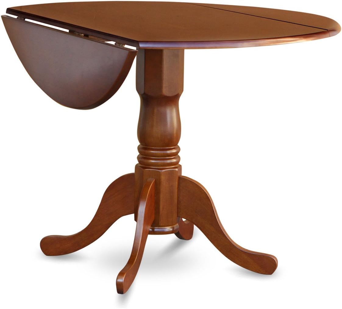 East West Furniture DLAV5-SBR-LC 5 Piece Dining Room Table Set Includes a Round Kitchen Table with Dropleaf and 4 Faux Leather Upholstered Dining Chairs, 42x42 Inch, Saddle Brown