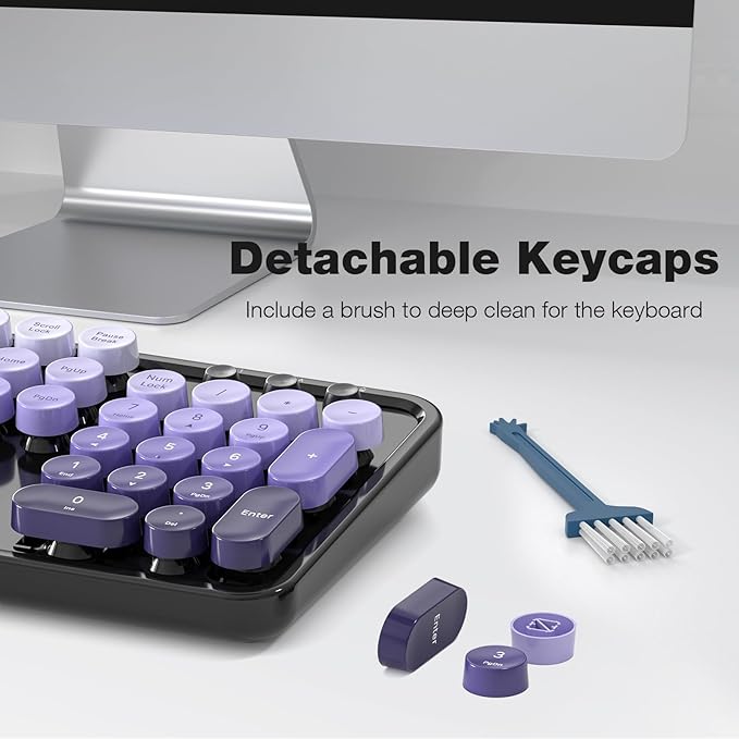 MOFII Wireless Keyboard and Mouse Combo, 2.4GHz Retro Typewriter Keyboard Full Size, Cute Wireless Mice, USB Dongle Plug and Play, for Laptop, PC, Desktop, Windows (Black Purple Gradient Color)