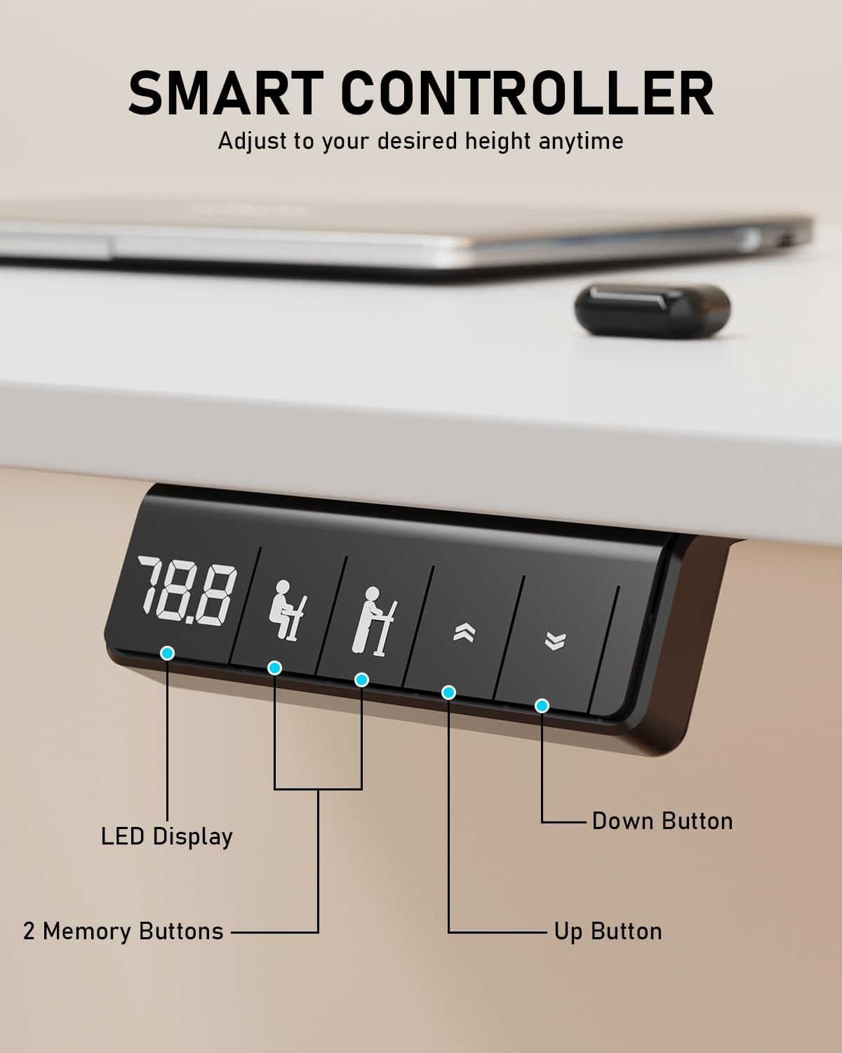 Standing Desk, Small Height Adjustable Electric Stand up Desk, 40" x 24" Sit Stand Computer Home Office Desk with Splice Board, White Frame/White Top