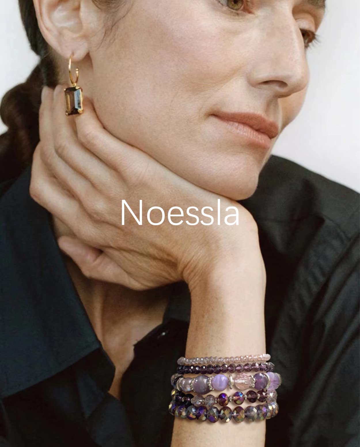 Noessla Beaded Boho Stretch Bracelet Colorful Stackable Crystal Beads Bracelets Trendy Costume Jewelry Mothers Day Gifts for Women(21-Purple)