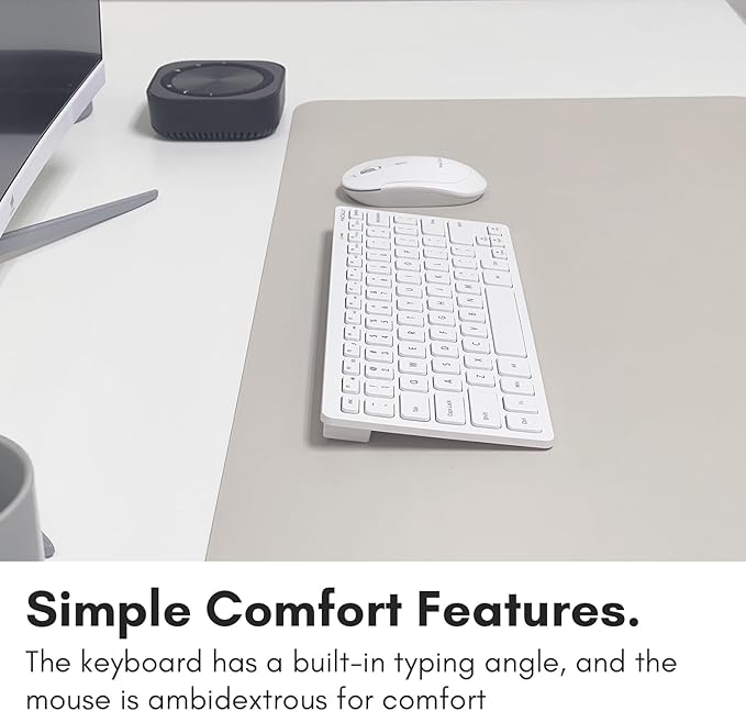 Macally White Wireless Keyboard and Mouse Combo - Quiet Productivity Duo - 2.4G Small Keyboard and Mouse Wireless - 78 Key Quiet Cordless Compact Mouse and Keyboard Combo with Mini Body