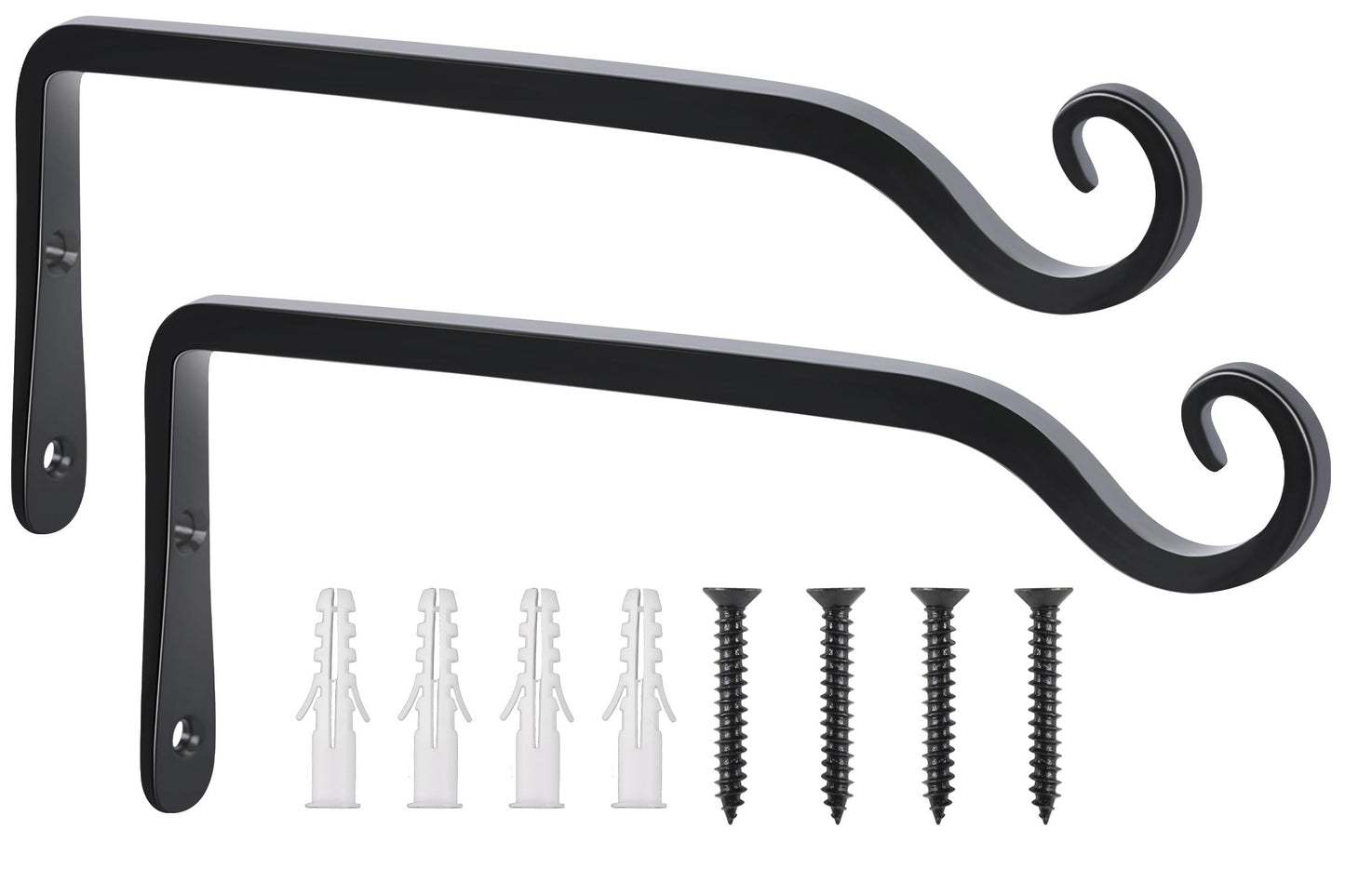 FEED GARDEN Wall Hooks for Hanging Plants 10 Inch - 2 Pack Heavy Duty Metal Plant Brackets, Holds 48 lbs, Rust Resistant Black L-Shape Hooks for Indoor Outdoor Decor
