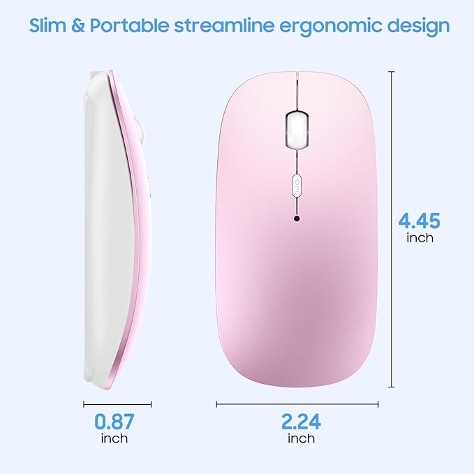 SUNGI Bluetooth Mouse,Slim noiseless Click Rechargeable Wireless Mice for MacBook pro MacBook Air/iPhone/ipad/Tablet/Laptop/Notebook,Pink