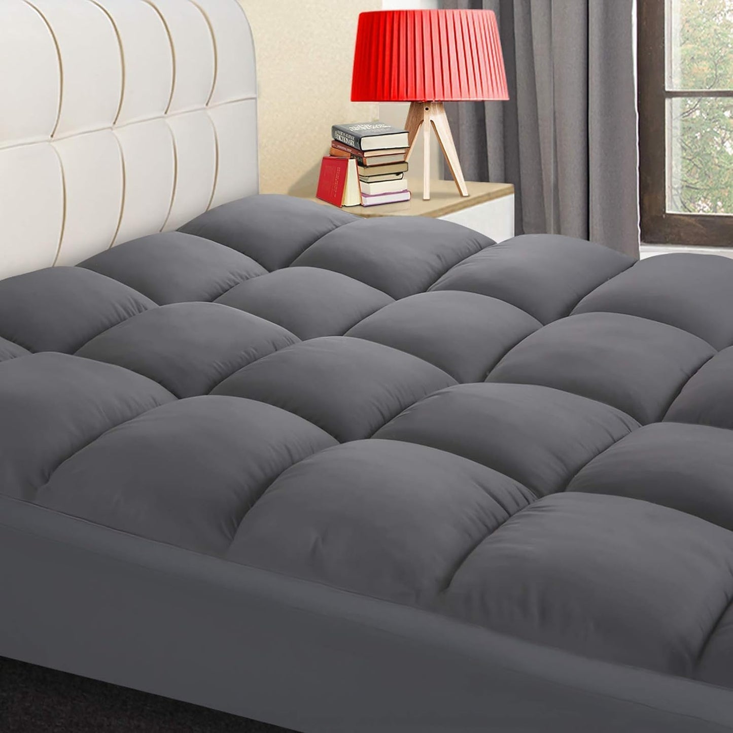 COONP Full XL Mattress Topper, Extra Thick Pillowtop, Cooling Plush Mattress Pad Cover Bed Topper Protector with 8-21 Inch Deep Pocket (Grey, Full XL)