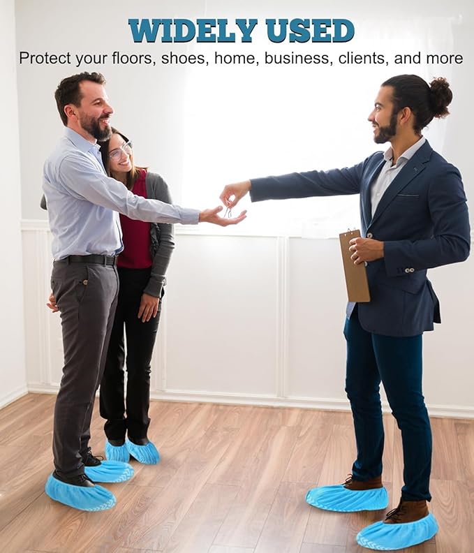 X-Large 50 Pack Breathable Shoe Covers Disposable for Indoors - Reusable Non-Slip Blue Booties, Fits Up to Men’s Size 13, Ideal for Home, Office & Travel, Doubles as Travel Shoe Bags