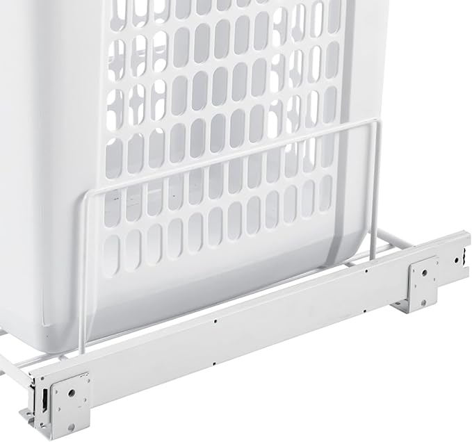 Rev-A-Shelf Pullout 20" Deep Cabinet Floor Steel Mounted Polymer Plastic Clothes Laundry Hamper with Full Extension Slides, White, HPRV-1520 S