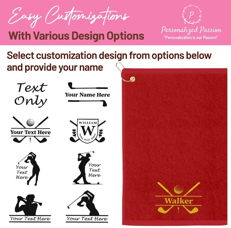 Personalized Passion Golf Towels with Corner Grommet - 16"x26" Customized Velour Cotton Golf Bag Towels with Name - Super Soft and Highly Absorbent - Quickly Remove Dirt and Sweat - Light Pink