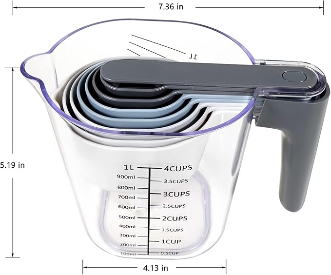 11-Piece Measuring Cups and Spoons Set with Stackable Measuring Cup, Lid, and Dough Scraper, Unique Kitchen Gadgets for Baking and Cooking, BPA-Free, Dishwasher Safe