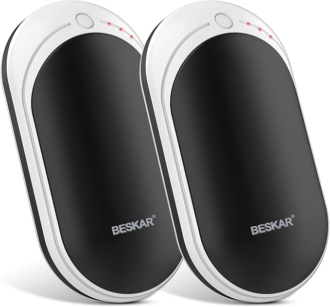 BESKAR Rechargeable Hand Warmer, 5200mAh Electric Hand Heater, Double-Sided Heating, USB Quick Charge, Portable Pocket Hand Warmer for Outdoor, Golf, Raynauds - Winter Gift