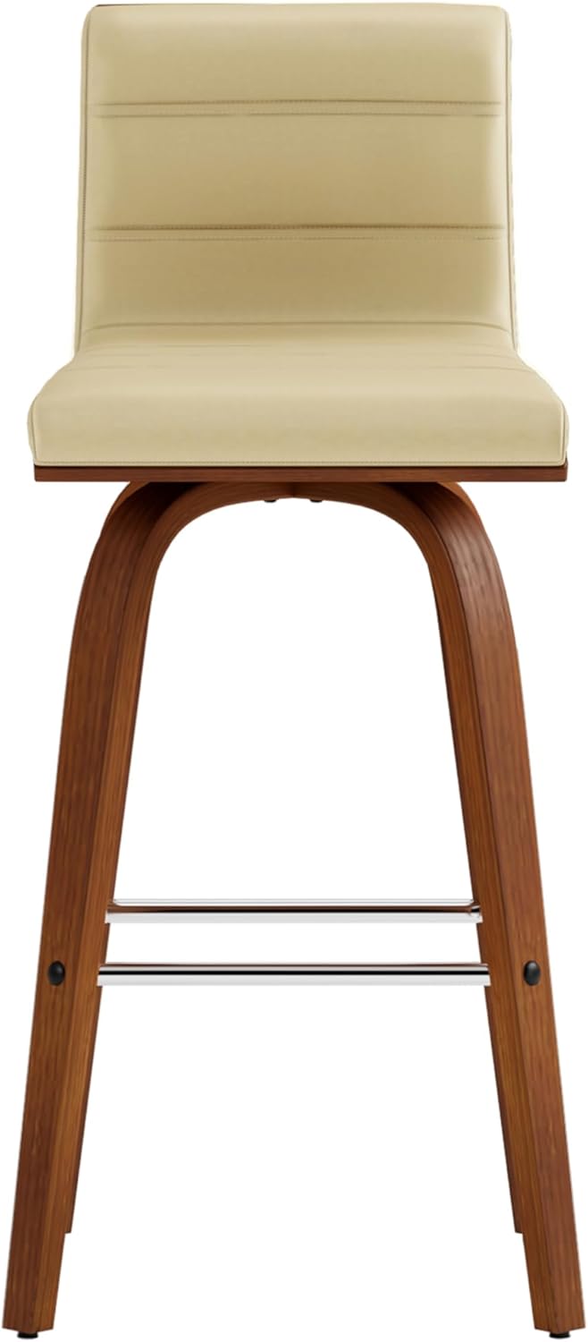 Armen Living Vienna 26" Swivel Counter Stool in Walnut Wood Finish with Cream Faux Leather - Set of 2