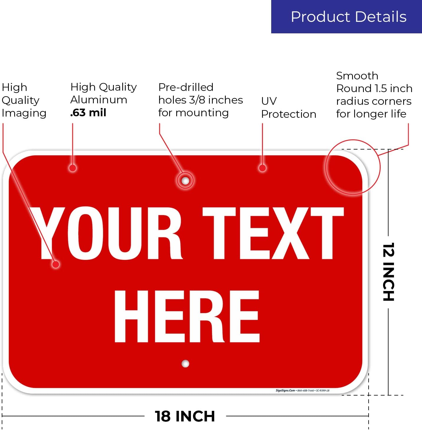 Personalized Custom Red Background Customize for Office, Business, Workplace, Home, Airbnb, Delivery Sign, 12x18 Inches, Rust Free .063 Aluminum, Fade Resistant, Made in USA by Sigo Signs