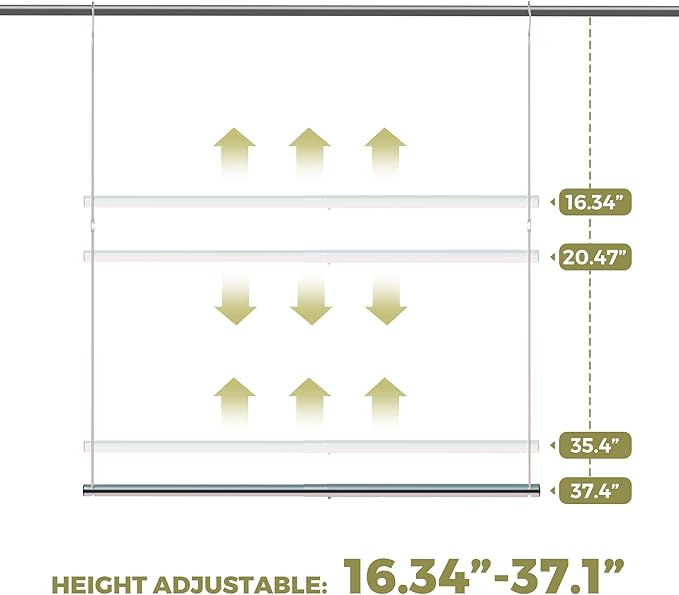 Hanging Closet Rod, 17-29In Adjustable Width and Up to 37In Height Adjustable Closet Rod Extender, Double Closet Rods Hanging Bar, Space-Saving Tension Hanging Organizer, Chrome, 2 Pack