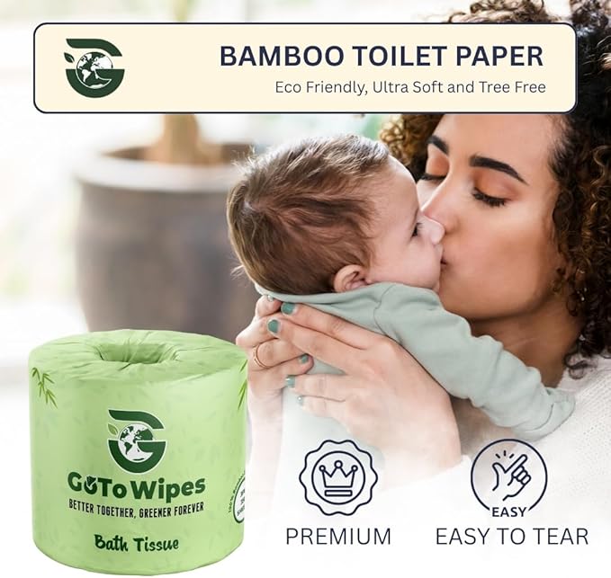 Bamboo Toilet Paper - Organic Ultra Soft 3 Ply - Chemical & PFAS Free, Non-Toxic - 350 Sheets, 12 Pack - Septic Safe, Sustainable - Plant Trees Initiatives with Each Purchase