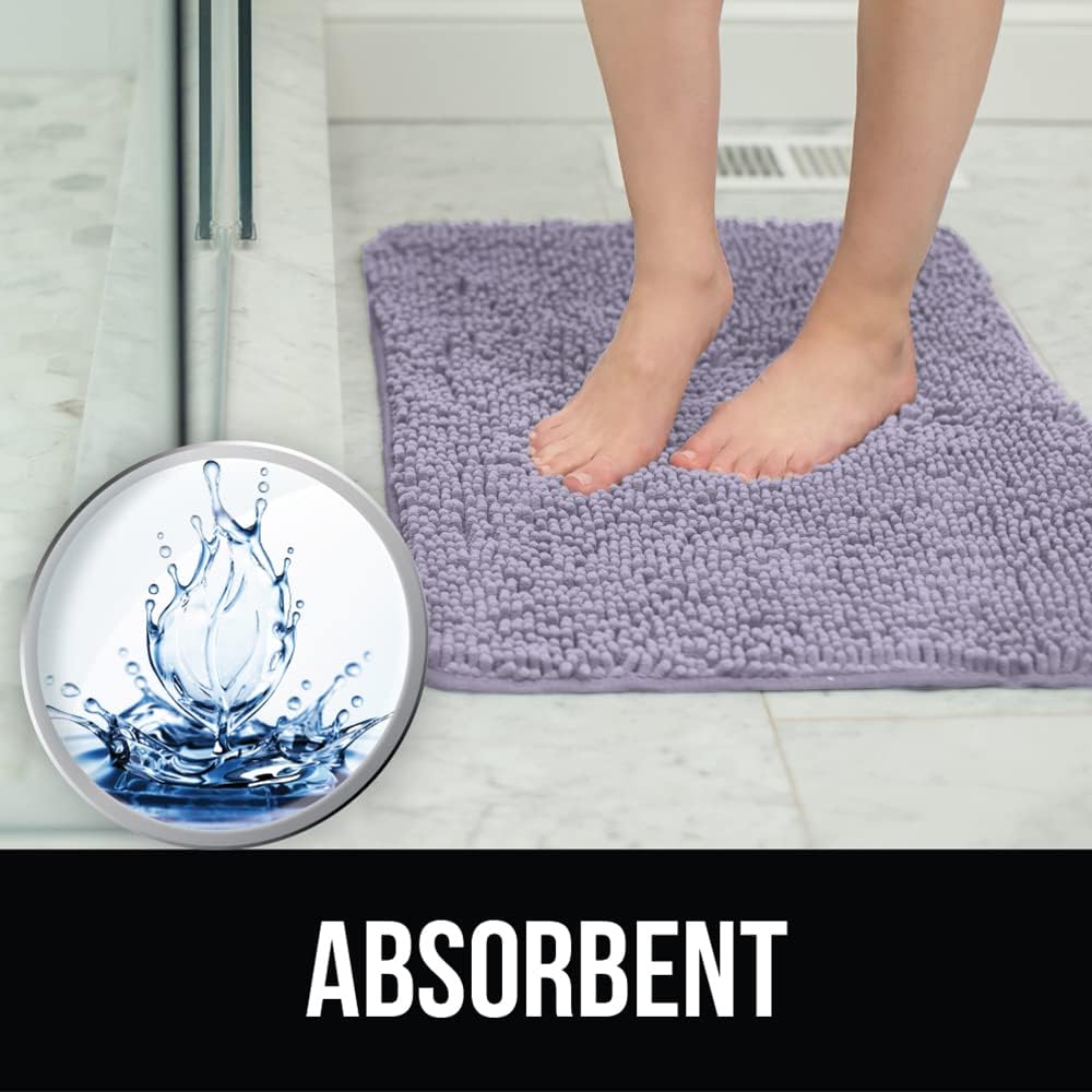 KANGAROO Bathroom Rugs, Chenille Soft Absorbent Bath Rug, Shaggy Shower Mat, Quick Dry Machine Wash Bathmat, Plush Carpet Mats for Tub, Bathtub and Room Home Decor Accessories, 36x24, Light Purple