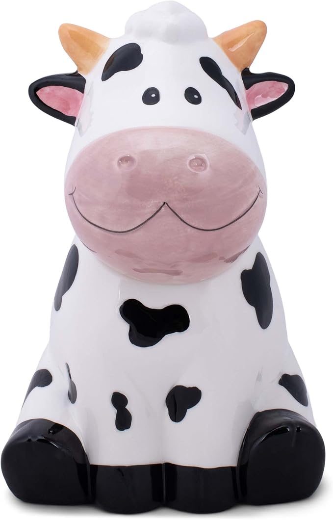 Dolomite Ceramic 10.5 x 7.1 Everyday Cookie & Candy Jar with Airtight Lid: Perfect for Kitchen Canisters, Pet Treat Containers & Decorative Farmhouse Storage, Cute Spotted Cow