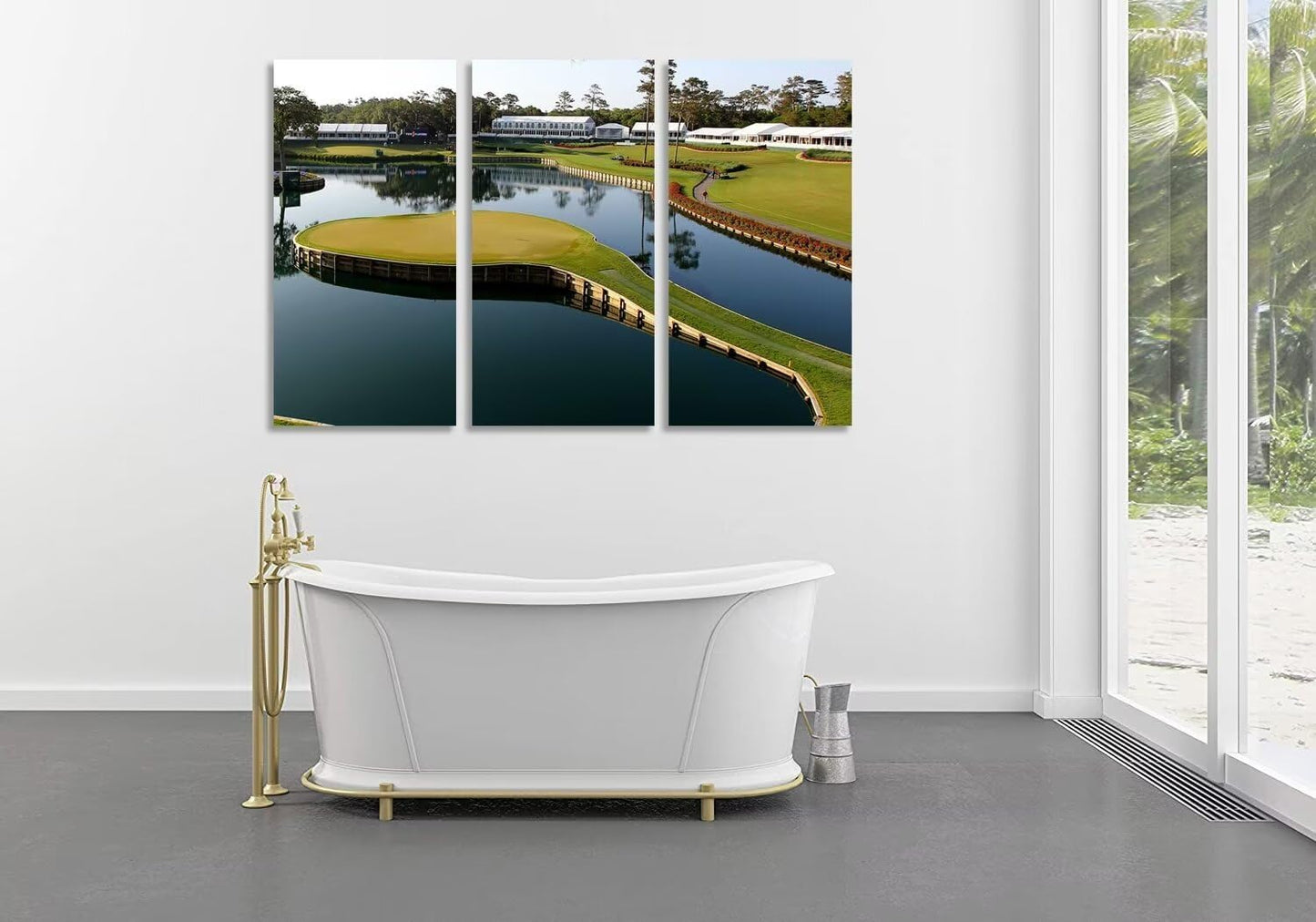 chenchenArt USA Golf Course Wall Art for Living Room Bedroom Bathroom Home Decorations TPC Sawgrass Golf Course Pictures Posters Canvas Prints Modern Artwork Framed Ready to Hang(20''W x 40''H x3)
