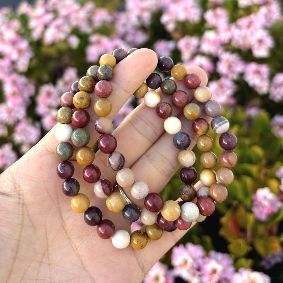 Adabele Real Natural Mookaite Jasper Gemstone Beaded Bracelet 7 inch Stretch Chakra Healing Crystal Stone Jewelry Women Mom Gift (Unisex) GB8-4