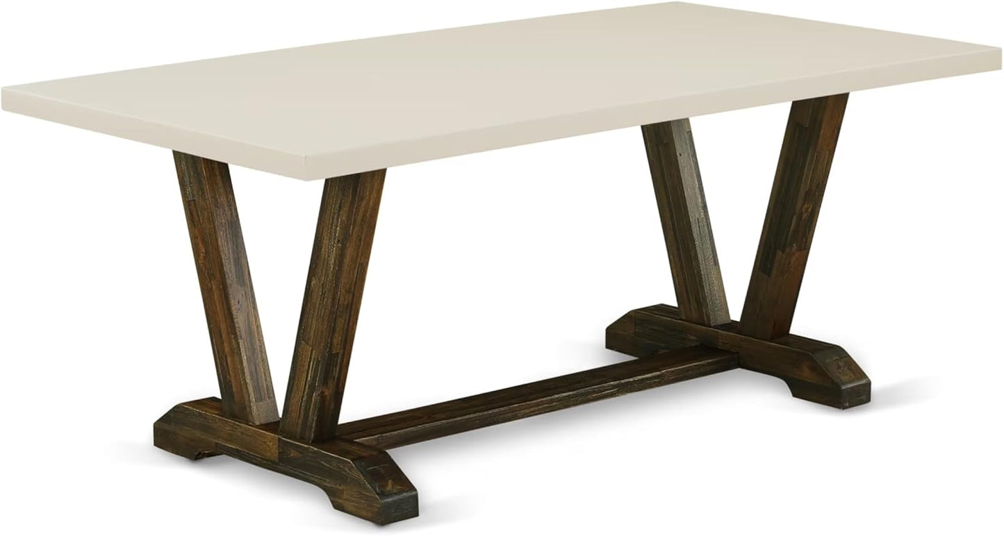 East West Furniture V727VE703-9 9 Piece Kitchen Table Set Includes a Rectangle Dining Table with V-Legs and 8 Brown Linen Fabric Parson Dining Room Chairs, 40x72 Inch, Multi-Color